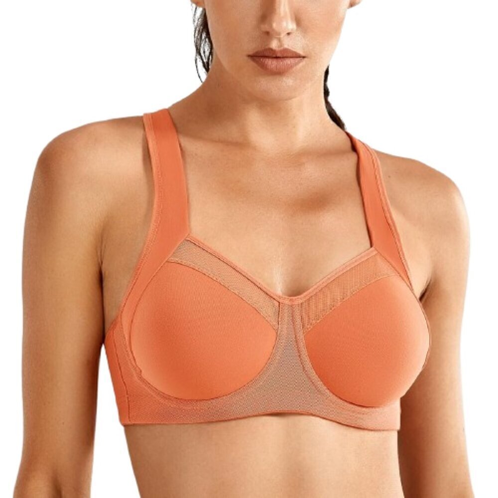 SYROKAN Orange high impact underwire mesh racer back sports bra